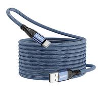 USB Type C Cable 5M - Extra Long Nylon Braided PS5 Charger Compatible With Samsung S10/9/S8Plus, Sony Xperia XZ, Pixel 2xl, Huawei P30/20, LG - Blue
