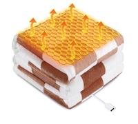 USB Type-C Powered Heated Throw Blanket for Women, 50" X 60" 9V 18W Portable Brown Grid Print Electric Heating Blanket with 3 Heat Setting,8-Zone Graphene Heating Blankets for Couch Car Office Outdoor