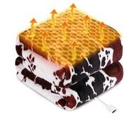 USB Type-C Powered Heated Throw Blanket for Women, 50" X 60" 9V 18W Portable Cow Print Electric Heating Blanket with 3 Heat Settings, 8-Zone Graphene Heating Blankets for Couch Car Office Outdoor