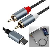 USB Type C to 2 RCA Audio Cable, 1 Meter Type-C to 2RCA Y Splitter Nylon Braided Stereo Cable Phono Red White Audio Lead Amplifier Audio Cord for Phone Tablets Laptop Speaker Turntable Car Theater DVD
