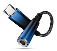 USB Type C to 3.5mm Audio Adapter for Motorola Edge+ iPhone 16 16e 15 Pro Max Male to Female Nylon Cable to Aux Jack Dongle Cord for Google Pixel 9 8 7 Samsung Galaxy S25 S24 S23 S22 S21 OnePlus Blue
