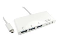 USB Type-C to 3 Port USB Hub & Card Reader - White