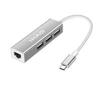 USB Type C to Ethernet RJ45 Adapter and Additional 3 USB Ports Hub Fast Data Transfer Luxury Aluminum Cover LAN Wired Network Adapter for Ultrabooks, Notebooks, Tablets and More