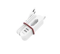 Usb Wall Charger with 1.9m Cable and Euro Plug, 2 USB-A, White