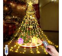 USB Waterfall String Light, 6.6 ft 9 Strand 198 LED String Light with Topper Star, 8 Modes Christmas Decorations with Remote