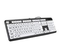 USB Wired Keyboard with Foldable Stands, Low Vision Keyboard USB Wired Old People Keyboard with White Large Print Keys for Desktop, Computer, PC(Black)