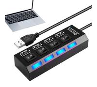 USB-With Power Supply | Multi-Port Data Distributor | Non-slip Portable USB Adapter With Individual Button - For Remote Working, Coworking Space, Photography, Game Setup, And Travel