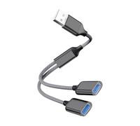 USB Y Splitter 1 Male to 2 Female, 480Mbps 2A Dual Port Data & Charging Adapter for Laptop PC Car PS 4 PS 5 Xbox, Nylon Braided USB Extension Cord