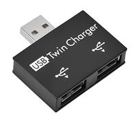 USB2.0 Male to 2 Port Charger Splitter Adapter Converter, Aluminum USB Hub with Two Ports, DC 5V Charging Dock for Any Mobile Device (Black)