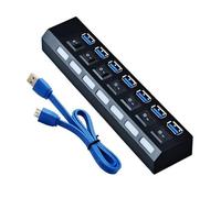 USB3.0 2.0 Hubs 7-Port USB Extender Splitter with LED Switches Multi Port Hubs Connector for Laptop Devices High Speed Data Transfer