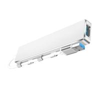 Usb3.0 Data Hub 4 Port USB Hub with Type C Power, Silver | USB Port Adapter, Stainless Steel and ABS Build, Office and Home Use, Simple Elegant Long Shape