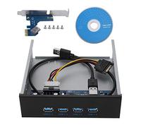 USB3.0 Front Panel for PC Case, PCI - E to 4 - Port USB 3.0 Hub with Optical Drive Bay Mount, Aluminum Alloy Bezel, Black Cables, for Desktop Builds with PCIe Slot