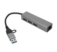 USB3.0 Hub 4 Port, USB C to RJ45 Adapter, Aluminum Alloy USB Docking Station with Gigabit Ethernet, High Speed 5Gbps Data Transfer for Linux OS X, Plug and Play Silver Gray