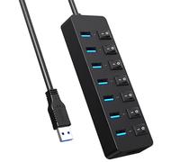 USB3.0 Hubs Splitter 1 To 7 Port USB Data Hubs With Individual On/Offs Switches And Lights For Laptop PC Computer