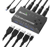 USB3.0 Switch 4 Computers, 4 Port USB Switch Selector Sharing 4-USB Devices, mouse, keyboard, scanner, printer, PC Compatible with Mac/Windows/Linux. With wired remote and 4 usb3.0 Cable
