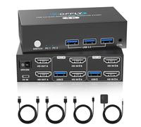 USB3.0 Switch HDMI Kvm Switch 2 Monitors 2 Computers with 3 USB Ports, 4K@60Hz for 2 Computers Sharing 2Monitors and Keyboard Mouse, Supports Wired Remote and Button Control, EDID Compatible