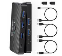 USB3.0 Switching Double Computer Sharing Hubs High Speed 5Gbps Data Transfer Adapter Durability ABS Housing for Travel Double USB Hubs Adapter