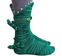 USBC Funky Cartoon Crocodile Knit Socks - Whimsical Alligator Warm Winter Home Soft Cuff - 1 Pair