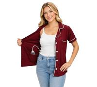 USBD Mastectomy Recovery Shirt with Drain Pockets Button Down Post Surgery Top for Women Breast Post Op Surgery Care (Maroon, Medium)