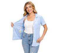 USBD Mastectomy Recovery Shirt with Drain Pockets Button Down Post Surgery Top for Women Breast Post Op Surgery Care (Sky Blue, Large)