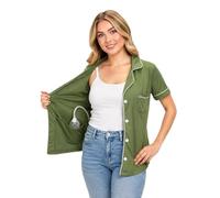 USBD Mastectomy Recovery Shirt with Drain Pockets Button Down Post Surgery Top for Women Breast Post Op Surgery Care (Olive, XL)