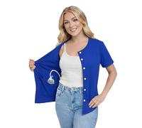 USBD Mastectomy Shirt with Drain Pockets After Surgery Post Op Button Down Shirt with Drain Holder Management (Medium, Royal Blue)