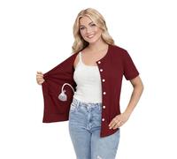 USBD Mastectomy Shirt with Drain Pockets After Surgery Post Op Button Down Shirt with Drain Holder Management (Large, Maroon)