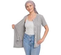 USBD Mastectomy Shirt with Drain Pockets After Surgery Post Op Button Down Shirt with Drain Holder Management (Small, Gray)