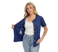 USBD Mastectomy Shirt with Drain Pockets After Surgery Post Op Button Down Shirt with Drain Holder Management (XX-Large, Navy)