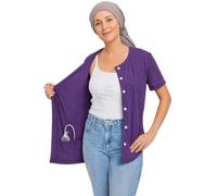 USBD Mastectomy Shirt with Drain Pockets After Surgery Post Op Button Down Shirt with Drain Holder Management (X-Large, Purple)