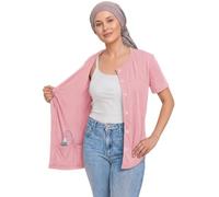 USBD Mastectomy Shirt with Drain Pockets After Surgery Post Op Button Down Shirt with Drain Holder Management (Large, Light Pink)