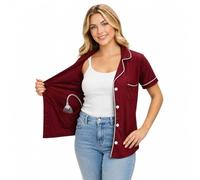 USBD Mastectomy Shirt with Drain Pockets, Post Op Button Down Lapel Collar, 1 Pack (Maroon, Large)