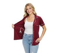 USBD Mastectomy Shirt with Drain Pockets, Post Op Button Down Lapel Collar, 1 Pack (Maroon, Small)