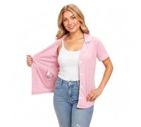 USBD Mastectomy Shirt with Drain Pockets, Post Op Button Down Lapel Collar, 1 Pack (Pink, Large)