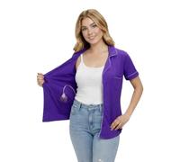 USBD Mastectomy Shirt with Drain Pockets, Post Op Button Down Lapel Collar, 1 Pack (Purple, XL)