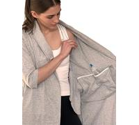 USBD Post Mastectomy Robe With Inside Drain Pockets Women Recovery Bathrobe, Gray, Small
