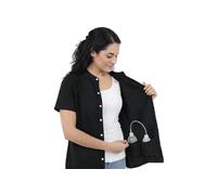 USBD Post Mastectomy Shirt Drain Pockets Band Collar Button Up Soft Tops Double Mastectomy Clothing (Small, Black)
