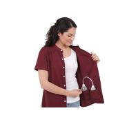 USBD Post Mastectomy Shirt Drain Pockets Band Collar Button Up Soft Tops Double Mastectomy Clothing (Small, Maroon)
