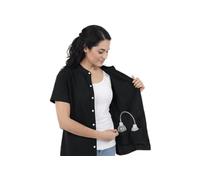USBD Post Mastectomy Shirt Drain Pockets Button Down Regular Fit 1 Pack (Large, Black)