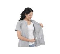 USBD Post Mastectomy Shirt Drain Pockets Button Down Regular Fit 1 Pack (Large, Gray)