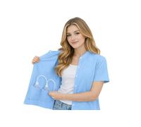 USBD Post Mastectomy Shirt Drain Pockets Button Down Regular Fit 1 Pack (Medium, Sky Blue)