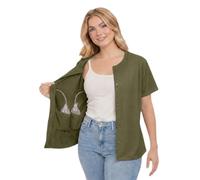 USBD Post Mastectomy Shirt with Drain Pockets, Crew Neck Button Front Recovery Post op Top, Soft Cotton Blend (Small, Olive)