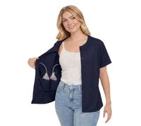 USBD Post Mastectomy Shirt with Drain Pockets, Crew Neck Button Front Recovery Post op Top, Soft Cotton Blend (X-Large, Navy)