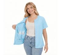 USBD Post Mastectomy Shirt with Drain Pockets, Crew Neck Button Front Recovery Post op Top, Soft Cotton Blend (XX-Large, Sky Blue)