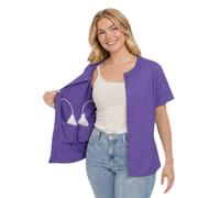 USBD Post Mastectomy Shirt with Drain Pockets, Crew Neck Button Front Recovery Top, Soft Cotton Blend (Medium, Purple)