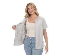 USBD Post Mastectomy Shirt with Drain Pockets, Crew Neck Button Front Recovery Top, Soft Cotton Blend (Small, Gray)