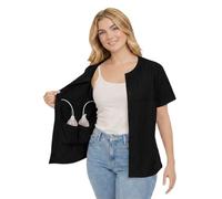 USBD Post Mastectomy Shirt with Drain Pockets, Crew Neck Button Front Recovery Top, Soft Cotton Blend (XX-Large, Black)