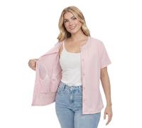 USBD Post Mastectomy Shirt with Drain Pockets, Crew Neck Button Front Recovery Top, Soft Cotton Blend (XX-Large, Light Pink)