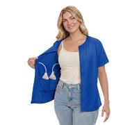 USBD Post Mastectomy Shirt with Drain Pockets, Crew Neck Button Front Recovery Top, Soft Cotton Blend (Medium, Sky Blue)