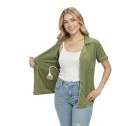 USBD Post Mastectomy Shirt with Drain Pockets Lapel Collar Post Op Button Down Recovery Tops (UK, Alpha, S, Regular, Regular, Olive)